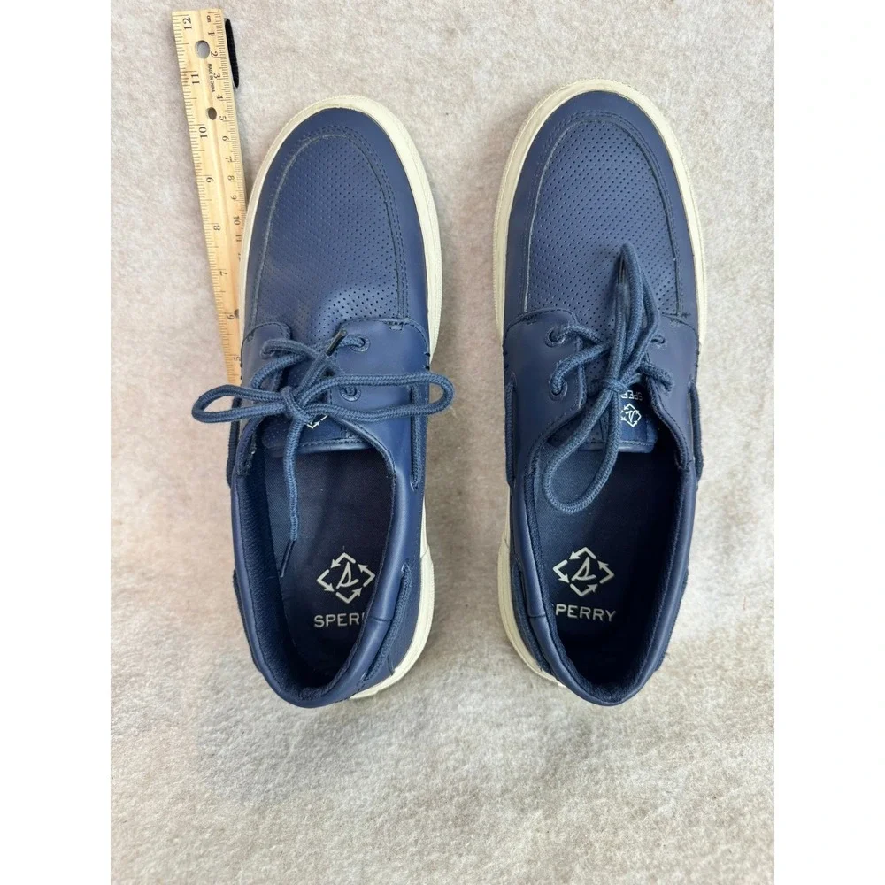 Sperry Mens STS44155 Navy Blue Perforated Leather Boat Shoes Size‎ 11.5
